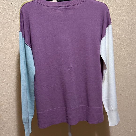 Color-block soft knit crewneck sweater women’s large by Mystree - Picture 9 of 9